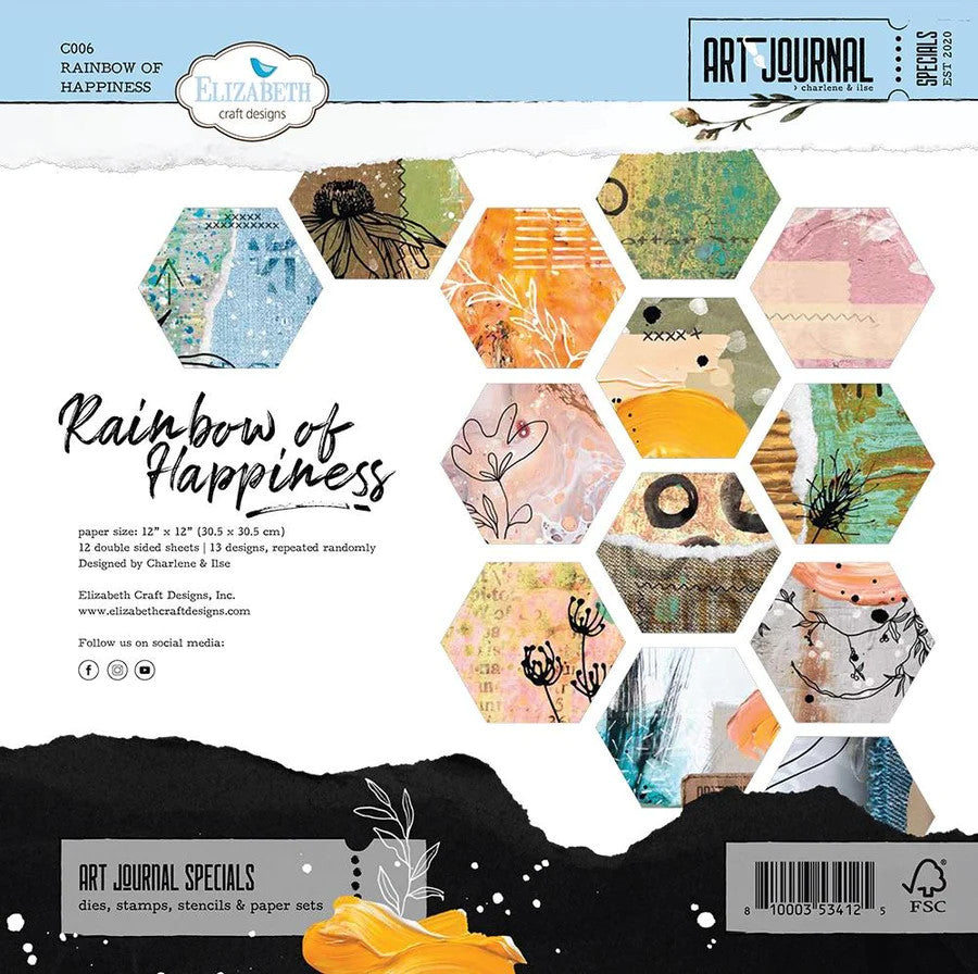 Elizabeth Craft Designs Paquete de papel Rainbow of Happiness de 12" x 12"